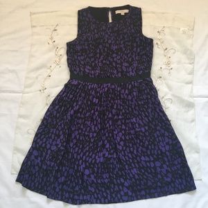 LOFT Purple Sleeveless Animal Print Pleated Dress